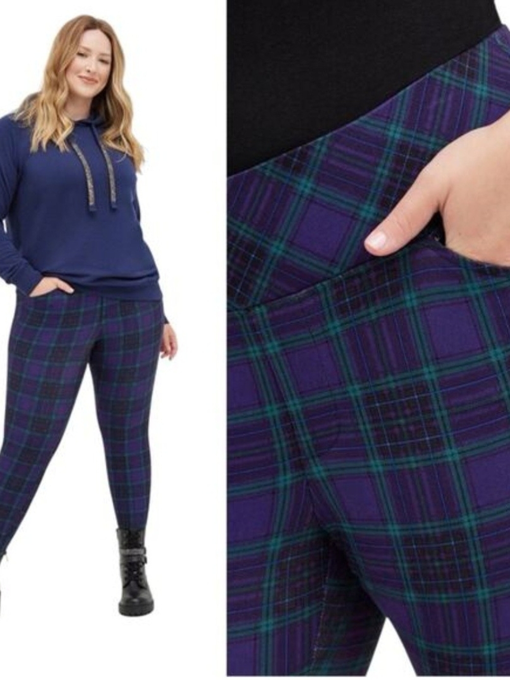 TORRID Plaid Stretch Pixie Leggings - Purple/Green